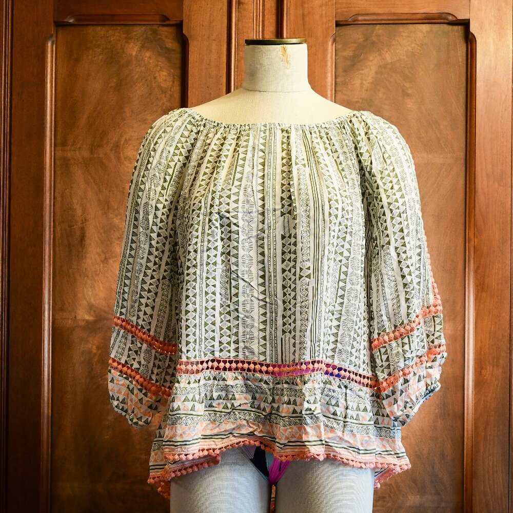 fever 3/4 Sleeve Blouse Southwestern Print Size M - Picture 1 of 5